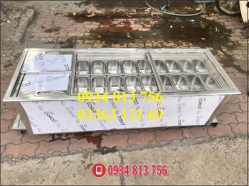 THÙNG INOX ÂM QUẦY GIỮ LẠNH 18 KHAY TOPPING 0.7 LÍT. CÓ NẮP ĐẬY MICA
