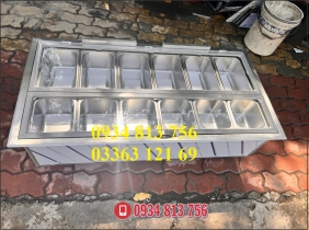 THÙNG INOX ÂM QUẦY GIỮ LẠNH 6 KHAY 1/4 VÀ 6 KHAY 1/6  CÓ NẮP MICA GẬP