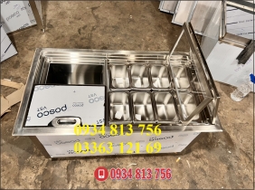 THÙNG INOX ÂM QUẦY GIỮ LẠNH 8 KHAY TOPPING CÓ NẮP MICA GẬP MỞ