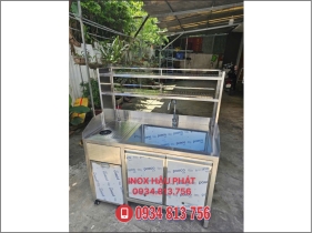 TỦ BỒN RỬA INOX KÈM KỆ 2 TẦNG VÀ THÙNG RÁC DI CHUYỂN TIỆN LỢI