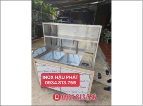 TỦ CHẬU RỬA ĐÔI 2 HỘC KÈM TRÁNG LY KỆ 2 TẦNG