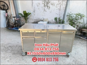 TỦ INOX 2 HỘC KÉO CÓ BÁNH XE DÀI 1M55