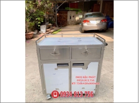 TỦ INOX 2 HỘC KÉO CÓ BÁNH XE DI CHUYỂN