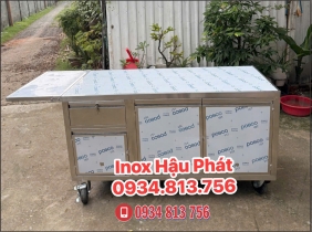  TỦ XE ĐẨY INOX 304 DÀI 1M5 THIẾT KẾ KÈM NGĂN KÉO & BÁNH XE DI CHUYỂN TIỆN LỢI