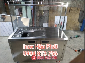 TỦ, XE ĐẨY PHA CHẾ TRÀ SỮA INOX CÓ KHAY TOPPING