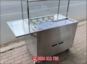 xe đẩy bán cà phê kết hợp giữ lạnh khay topping