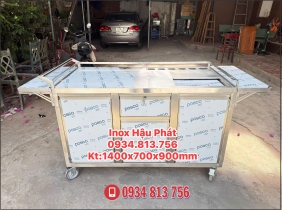 XE ĐẨY INOX 1m4 THIẾT KẾ THÙNG ĐÁ ÂM KÈM 2 BÀN LẬT ĐƯỢC SẢN XUẤT TRỰC TIẾP TẠI XƯỞNG