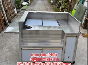 XE ĐẨY INOX DÀI 1M2 THIẾT KẾ THÙNG ĐÁ ÂM KÈM BÀN LẬT