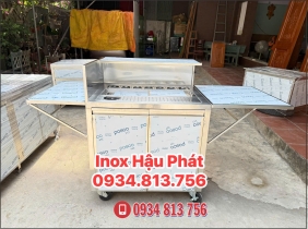 XE ĐẨY INOX THIẾT KẾ THÙNG ĐÁ ÂM CÓ KHAY TOPPING KÈM BÀN LẬT 2 BÊN ĐƯỢC SẢN XUẤT TRỰC TIẾP TẠI XƯỞNG