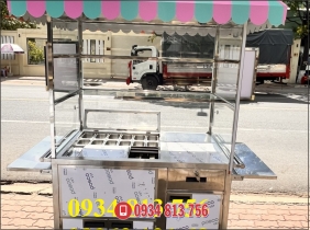 XE TRÀ SỮA 1M2 - INOX 304 - CÓ FULL BẢN HIỆU HỘP ĐÈN - BÁN VỈA HÈ TIỆN LỢI - MẪU CÓ MÁI CHE